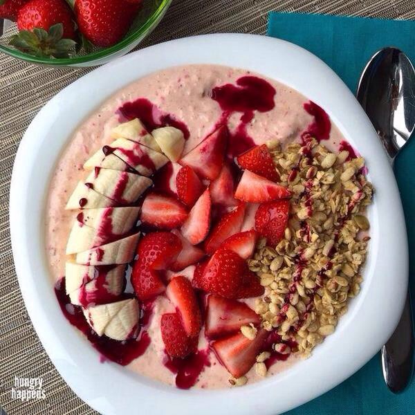Delicious mix! 
- yogurt 
- bananas 
- strawberries 
- granola 