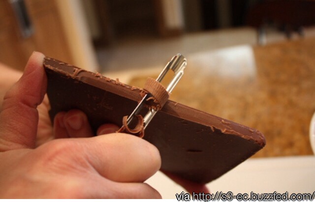 Use a potato peeler to make chocolate peels for garnishes