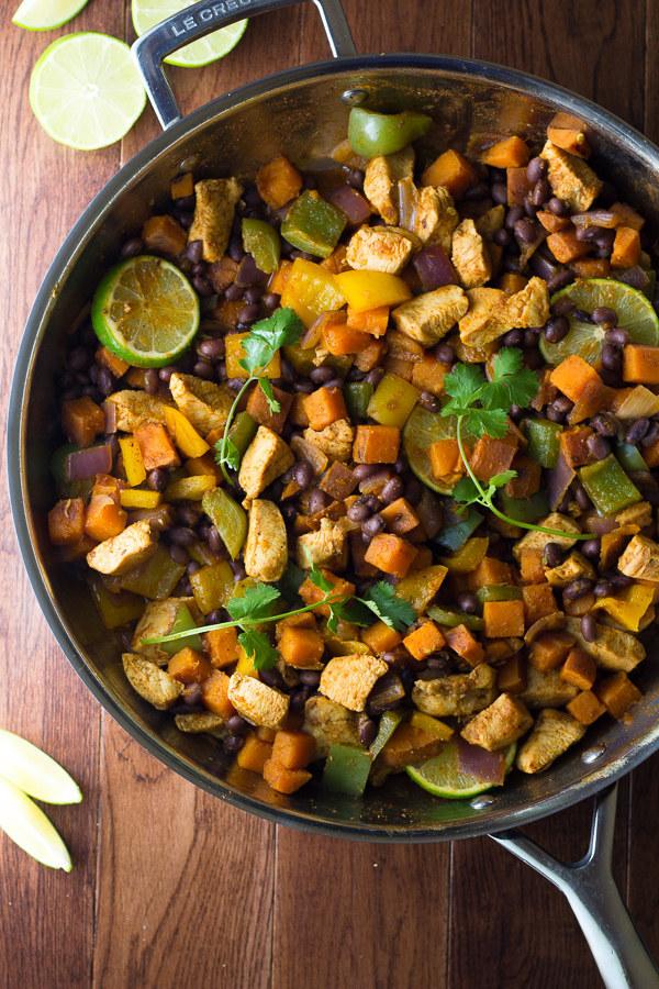 1. Chili Lime Chicken and Sweet Potato Skillet 