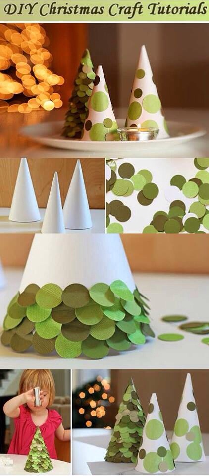 Cut circles and paste them with glue in a cone of styrofoam or paper 
