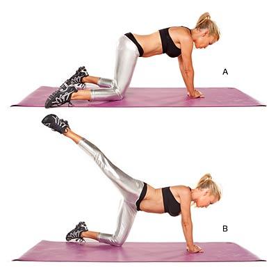 Single-leg kick

Targets shoulders, chest, sides, core, glutes, inner thighs and hamstrings