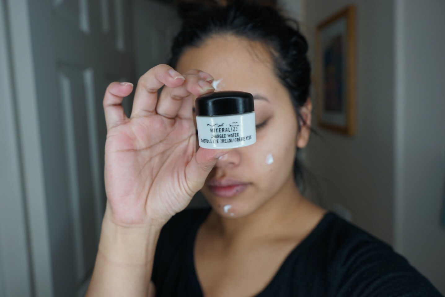 2. Hydrate. In addition to hydrating your face, you also want to apply your eye cream. This will help reduce dark circles, fine lines, & puffy eye bags. Using Mac Charged Water Eye Cream.