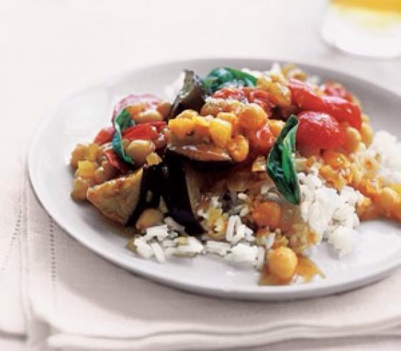 Curried Eggplant With Tomatoes and Basil:

Serves 4