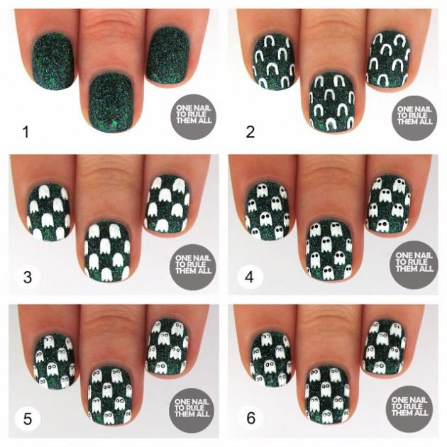 9.Velvet Ghost Nail Designs for Halloween.