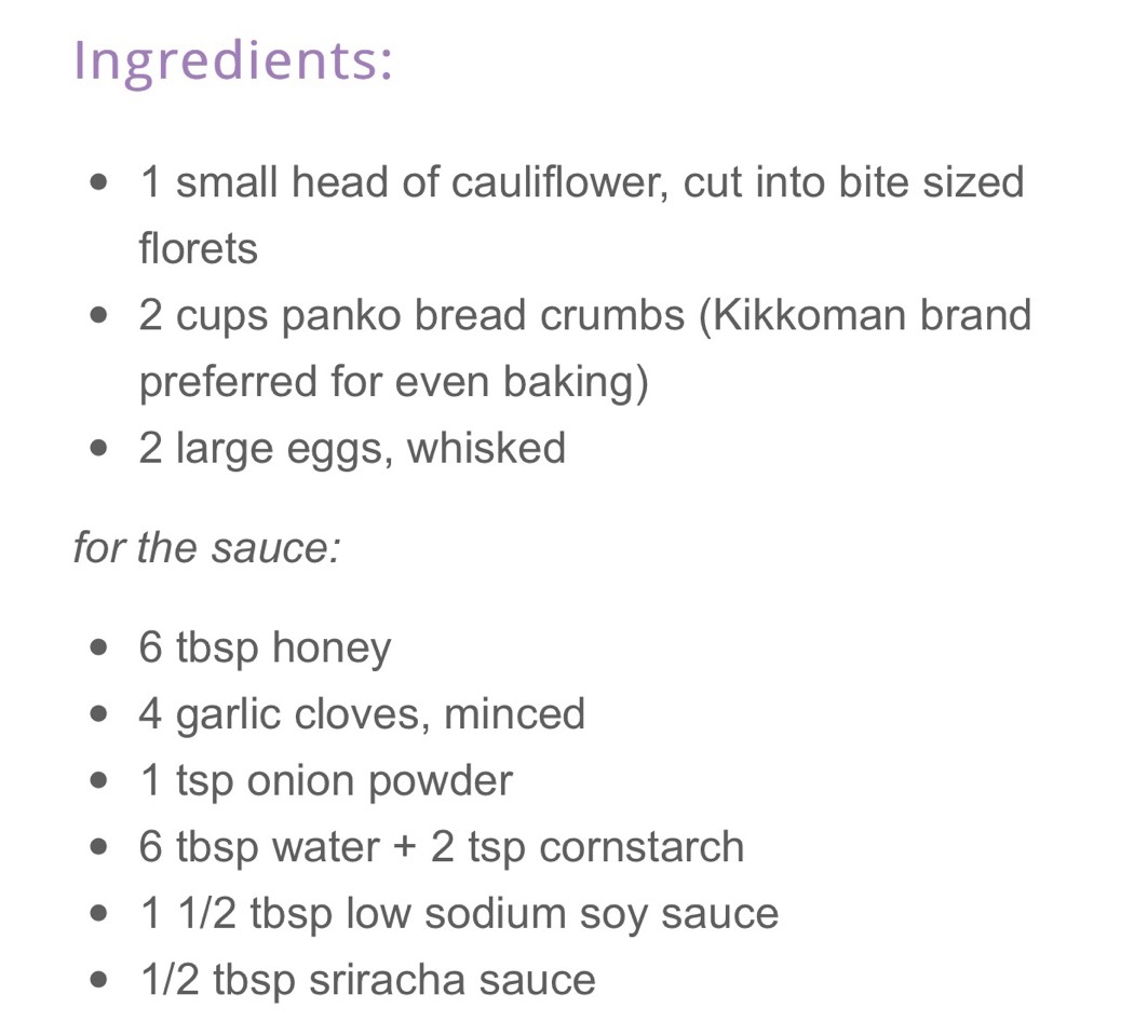 Honey Garlic Baked Cauliflower 