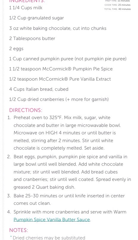 Easy Pumpkin Cranberry Bread Pudding 