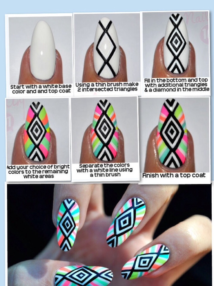 Beautiful Rainbow Tribal Nail Tutorial - Step By Step How-To #PicCollage 