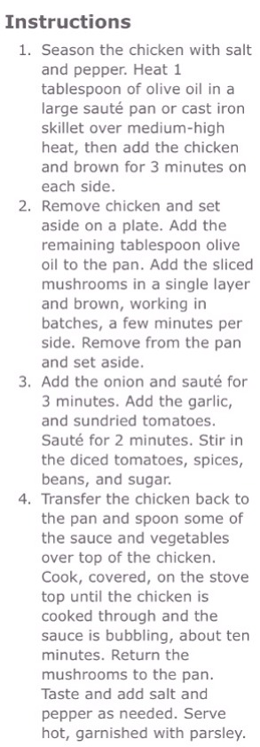 Chicken Breast Tomato & Mushroom Pasta 