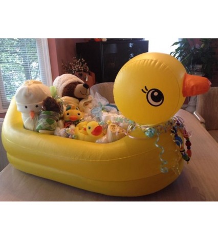 A huge ducky raft of necessities and the baby's first toys. I love this one. 