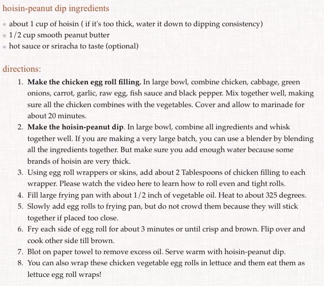 Chicken Veggie Egg Rolls