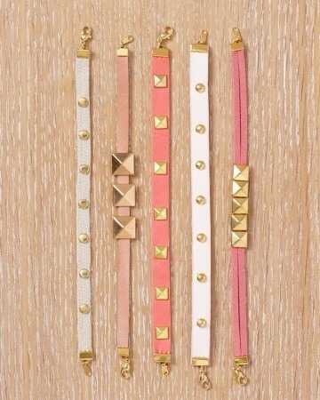 Studded Bracelets

Full instructions here:
http://www.marthastewart.com/920123/studded-jewelry-and-accessories/@center/381713/handmade-jewelry#/913732