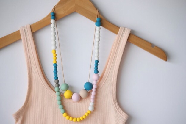 Polymer Clay Bead Necklace

Full directions here:
http://www.delightedmomma.com/2012/03/diy-polymer-clay-bead-necklace.html