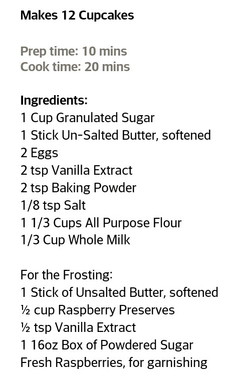 Vanilla Cupcakes with Raspberry Butter Cream Frosting Recipe