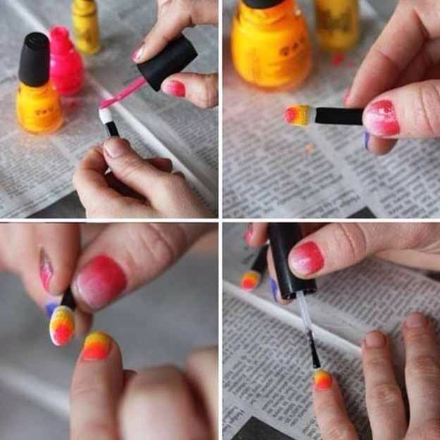 Use a eyeshadow brush to make ombré nails