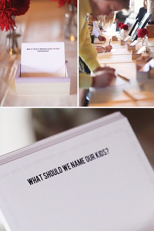 Leave out advice cards near the guestbook or on the dinner tables.

It's a great icebreaker for people sitting together who might not know each other that well.