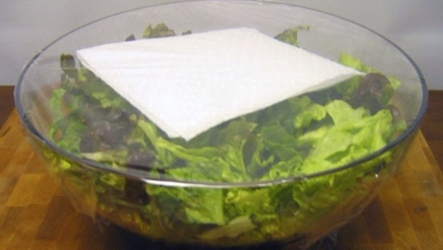 This trick using a paper towel will keep your salad lettuce fresh all week long.
The paper towel will absorb the moisture. Get more info here.
Also, you might want to invest in a salad spinner. It'll get rid of moisture, which is the culprit of wilting leaves.