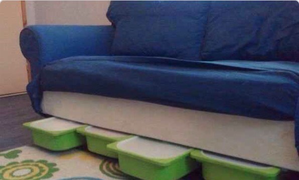 Create slide-out-under-sofa toy storage using Trofast containers on H-rails!!