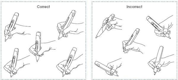 A pen should never be held from the top or gripped too tight.