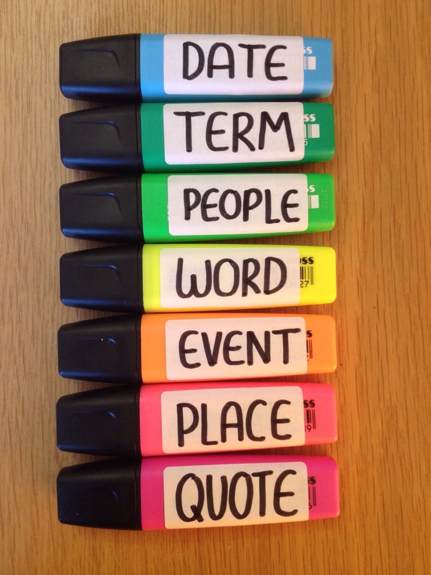 label your highlighters with what you will use them as