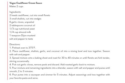 Vegan Cauliflower Cream Sauce 