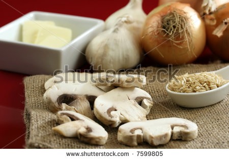 Now take you mushrooms garlic onion and butter and sausage and brown them. Adding salt and pepper to taste