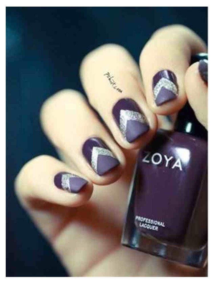 LOVE THIS! All you need are fall colors of choice and some tape! This one shows a gel, matte, and glitter polish. First apply the matte color, then once dry, apply the tape in an arrow shape. Apply the glitter polish next, let that dry and add another tape arrow. Finally add the gel polish and bam!