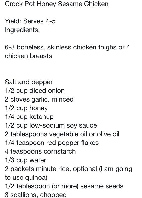 Slow Cooker Honey Sesame Chicken