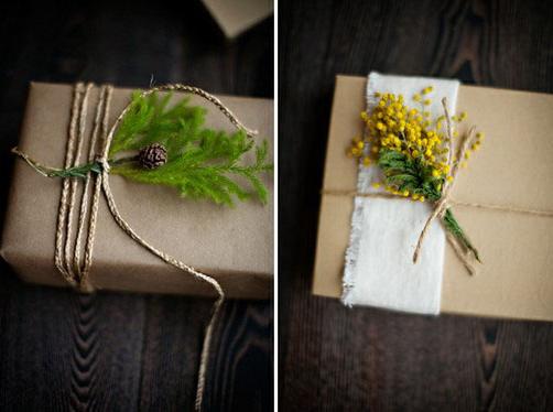 Slip a small plant under some twine to transform plain brown wrapping: