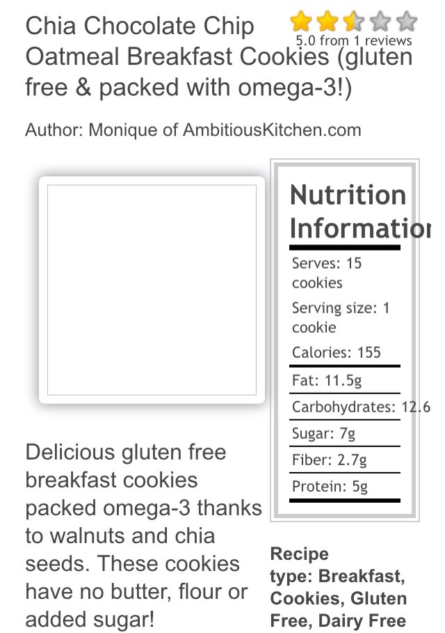 Chia, Chocolate Chip, Oatmeal, Breakfast Cookies