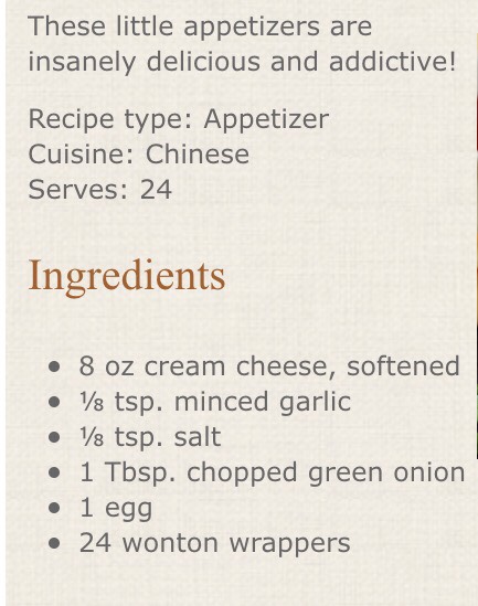Baked CREAM CHEESE Rangoons
