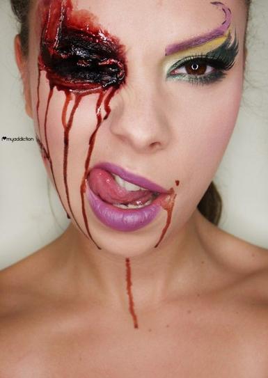 30.  Look like a monster and paint one of your eyes in red and black shades, resembling a flowing blood. Go for a purple lipstick for a cool look.


We hope, you will try these cool Halloween makeup ideas, as they won’t take you much money and time.