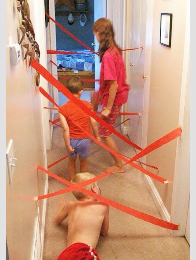 Raining out today? No problem, play secret agent in your hall way! Even make it trickier by making them pick up things along the way or using music and every time it turns off they have to freeze the way they are!
