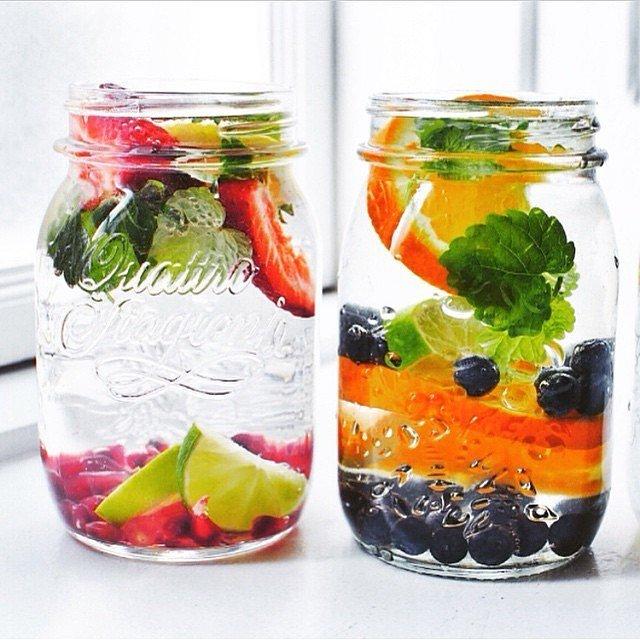 Orange and Berries
Water goes from blah to crave-worthy with additions like blueberries, orange slices, and pomegranate seeds. 
