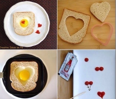These cute little eggy bread heart look amazing and won't take too long - great for valentines day/ mothers day/ ect