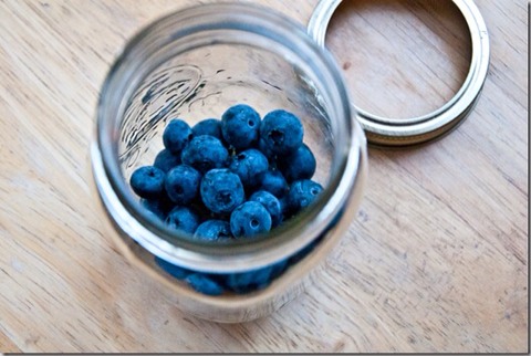Put the fresh blueberries in the bottom of a mason jar.