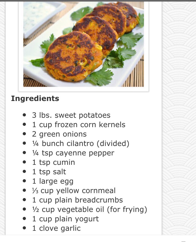 Sweet Potatoes Corn Cakes Garlic Dipping Sauce