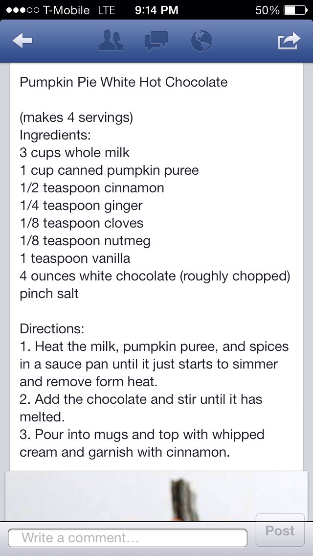 Pumpking Pie White Hot Chocolate!