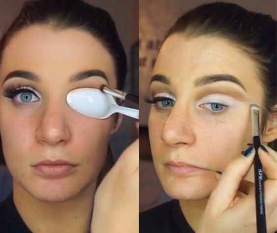 1. Get a cut crease with a spoon.
Cut crease shadow looks may have been growing in popularity lately, but they’re unfortunately not always that easy to achieve. If you have trouble with eye shadow and carving out your crease, try using a spoon! Place the spoon on your lid and simply run the shadow over the curve of the spoon. Then you’ll have a perfectly rounded crease, a great look for any holiday party!
