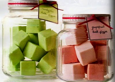 Allow mixture to set for 2 hours, then pop out carefully. Repeat with different tints for remaining powder. Then place them in nice jar to keep fresh longer and they make a great display in the bathroom. Enjoy ! :)
