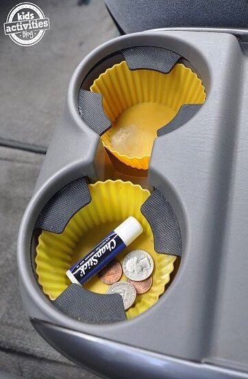 Put cupcake liners in cup holders in your car! This way, when crumbs fall in, you can easily clean them out by simply replacing the cupcake liners!