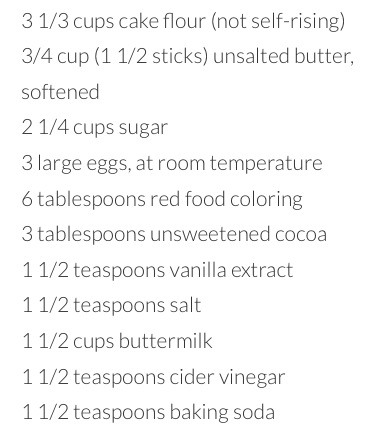 Ingredients for Red Velvet Cake.