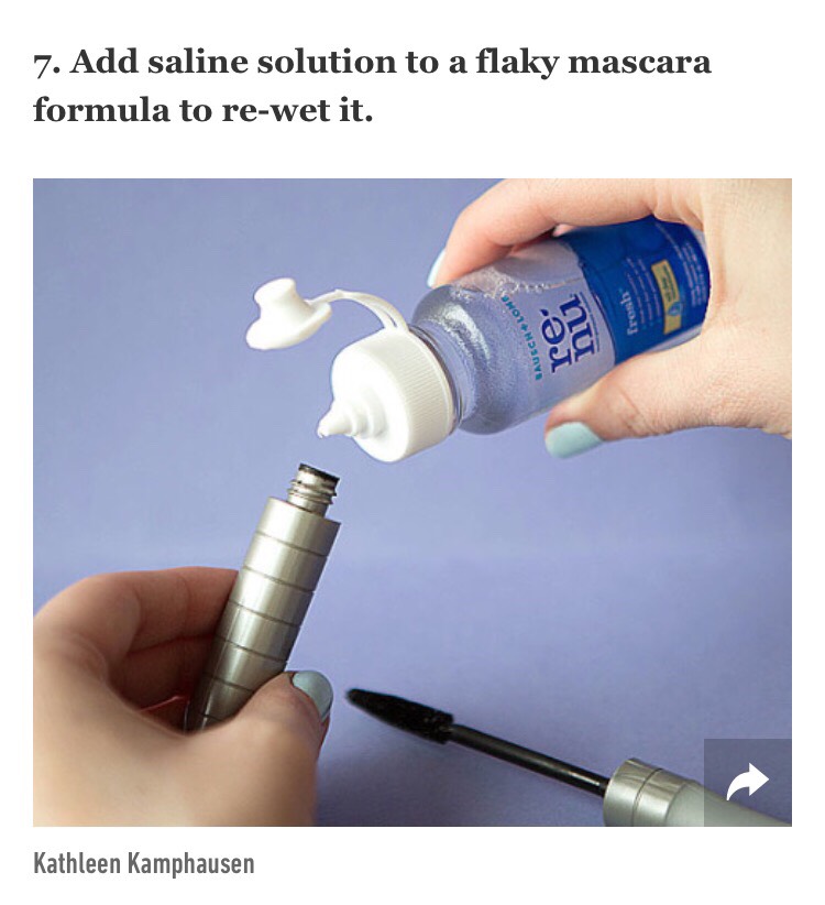 You're only supposed to keep mascara for three months, because beyond that point, it can collect bacteria and lead to eye infections. However, if your mascara dries up within those three months, revive it with a couple drops of saline solution.