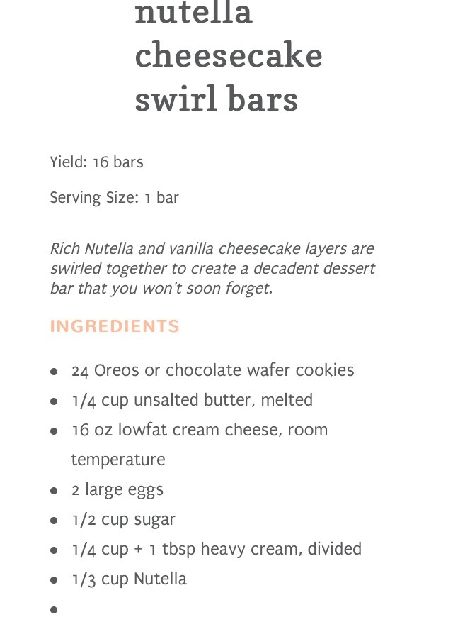 💥 Nutella Cheesecake Swirl Bars💥😋👌