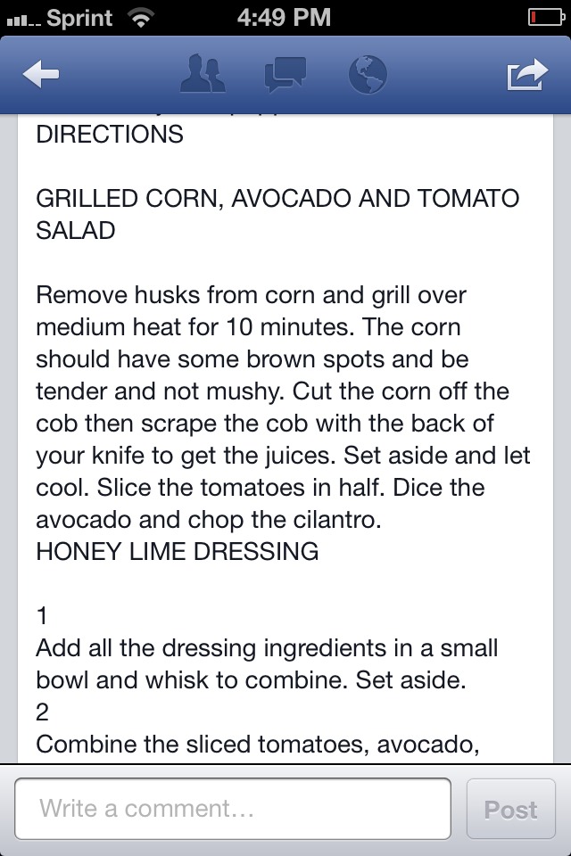 Grilled Corn, Avocado, And Tomato Salad With Honey Lime Dressing