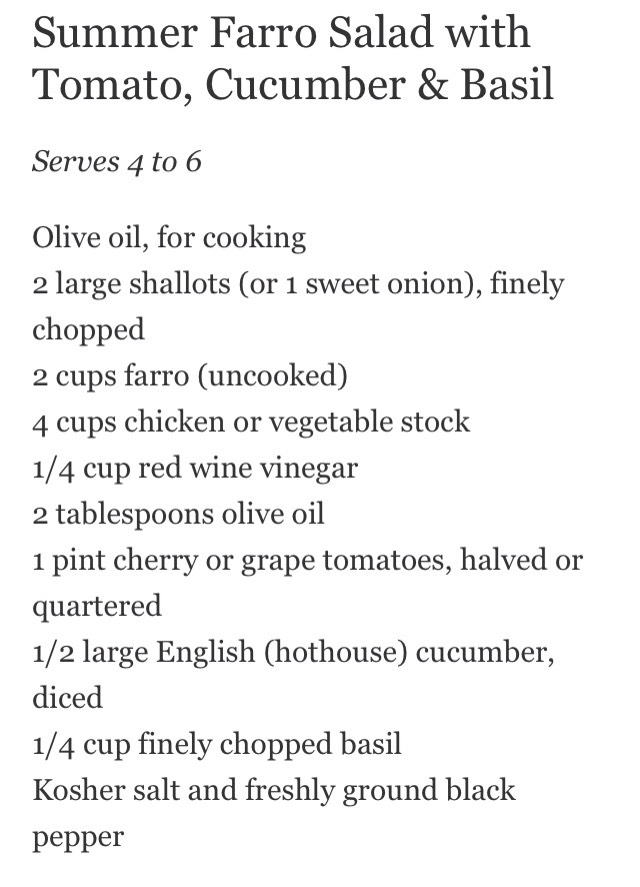 Summer farro salad with tomatoes, cucumber and basil 