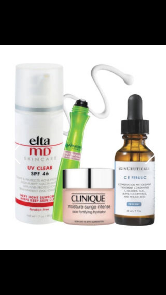 GLOWY SKIN: DAY
Step 1: As the first line of defense, apply an antioxidant serum to ward off free radical damage. Try Skinceuticals C E Ferulic


TIP: If necessary, target blemishes first with a sal-acid spot treatment.


Step 2: A roller-ball eye serum with caffeine will diminish dark circles and deflate puffiness by constricting blood vessels and stimulating micro-circulation. Try Garnier Skin Renew Anti-Puff Eye Roller


Step 3: Hydrate with moisturizer to reinforce the skin’s protective barrier and create a smooth, even base for makeup. Try Clinique Moisture Surge Intense Skin Fortifying Hydrator Facial Treatment


TIP: If you have combination skin, skip the T-zone area.


Step 4: Rain or shine, fend off rays with a minimum SPF 30 sunscreen. Try Eltamd UV Clear SPF 46


TIP: If you use a retinoid, which makes skin prone to burning, SPF is extra crucial.