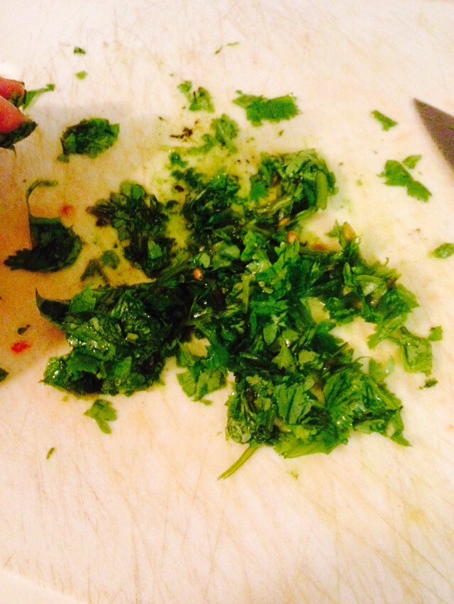 Chop up the cilantro with the stems off 