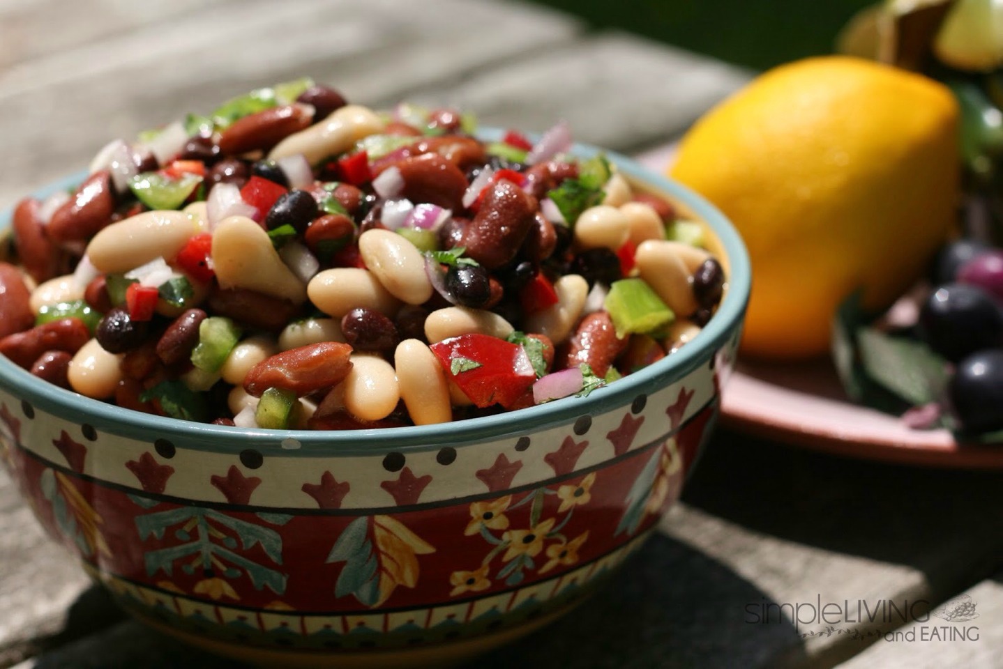 19. Three-Bean Salad: Boil 1/3 cup cider vinegar, 1/4 cup each sugar and vegetable oil, and salt. Pour over blanched green and wax beans, kidney beans and red onion slices; marinate 1 hour. Season with salt and pepper; top with parsley.