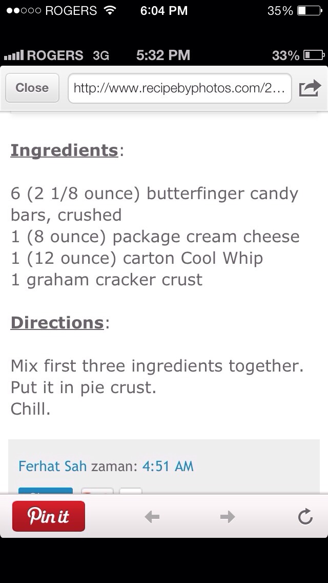 Butterfinger Chocolate Pie!!😋