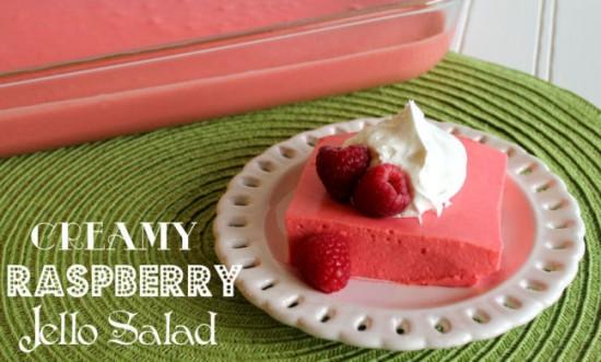 .  Creamy Raspberry Jello Salad ~ This is a great summer salad and oh so easy!  Simply blend canned pears, cream cheese, raspberry jello and cool whip.